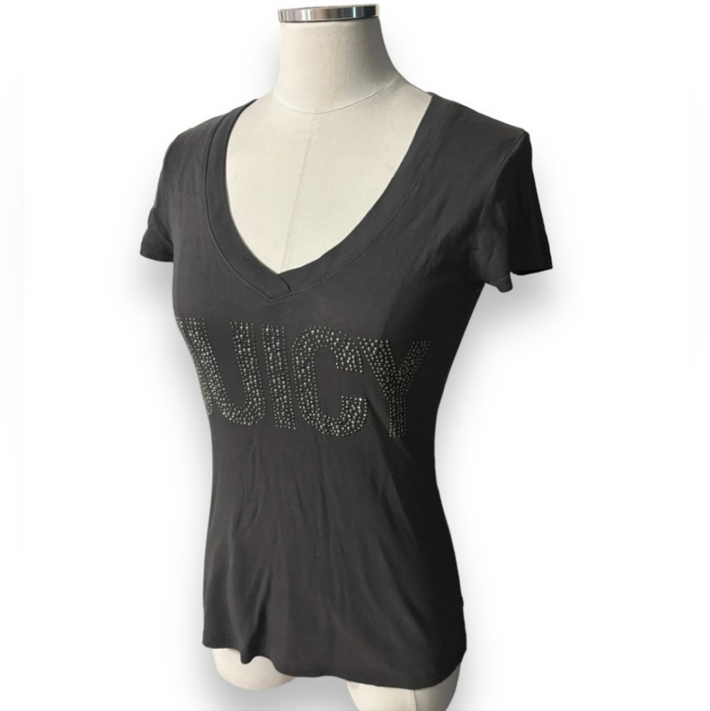 JUICY COUTURE V Neck Bling Spell Out Short Sleeve Shirt - Picture 7 of 7